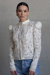 Blusa Renda Manga Longa Fecho Tang Chinês