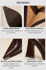 Bota Feminina Cano Alto Bico Fino De Couro Marrom Angel