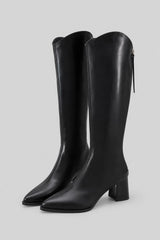 Bota Feminina Cano Longo Bico Fino De Couro Preta Lia