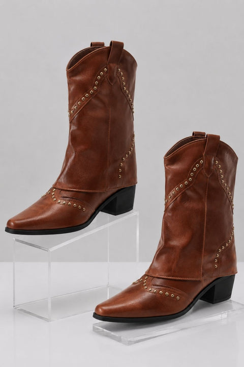 Bota Texana Bico Fino Com Capa Feminina Country Marrom