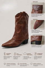 Bota Texana Bico Fino Com Capa Feminina Country Marrom
