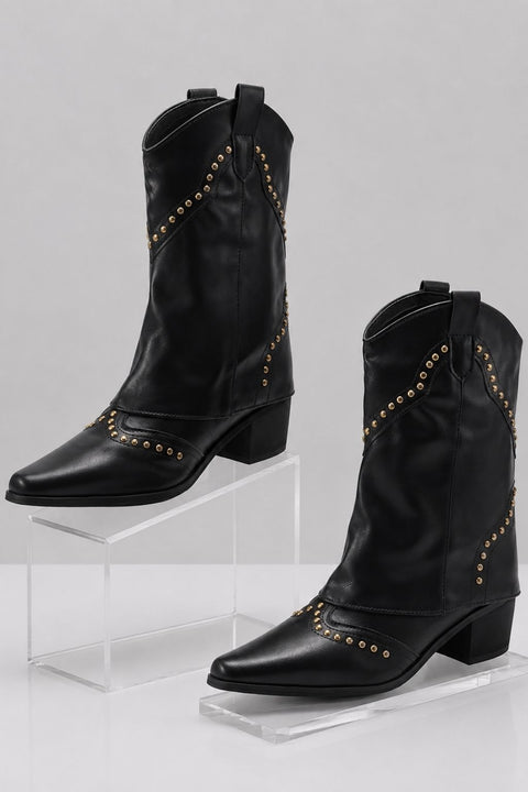 Bota Texana Bico Fino Com Capa Feminina Country Preta