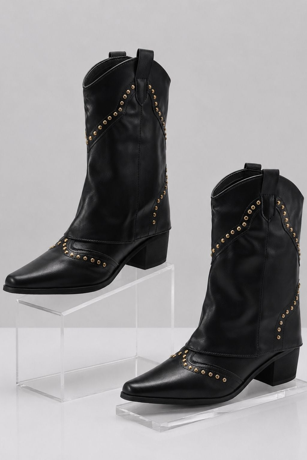 Bota Texana Bico Fino Com Capa Feminina Country Preta