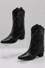 Bota Texana Bico Fino Com Capa Feminina Country Preta