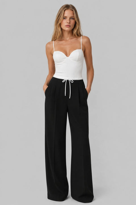 Calça Alfaiataria Feminina Preto Amarração Vivi