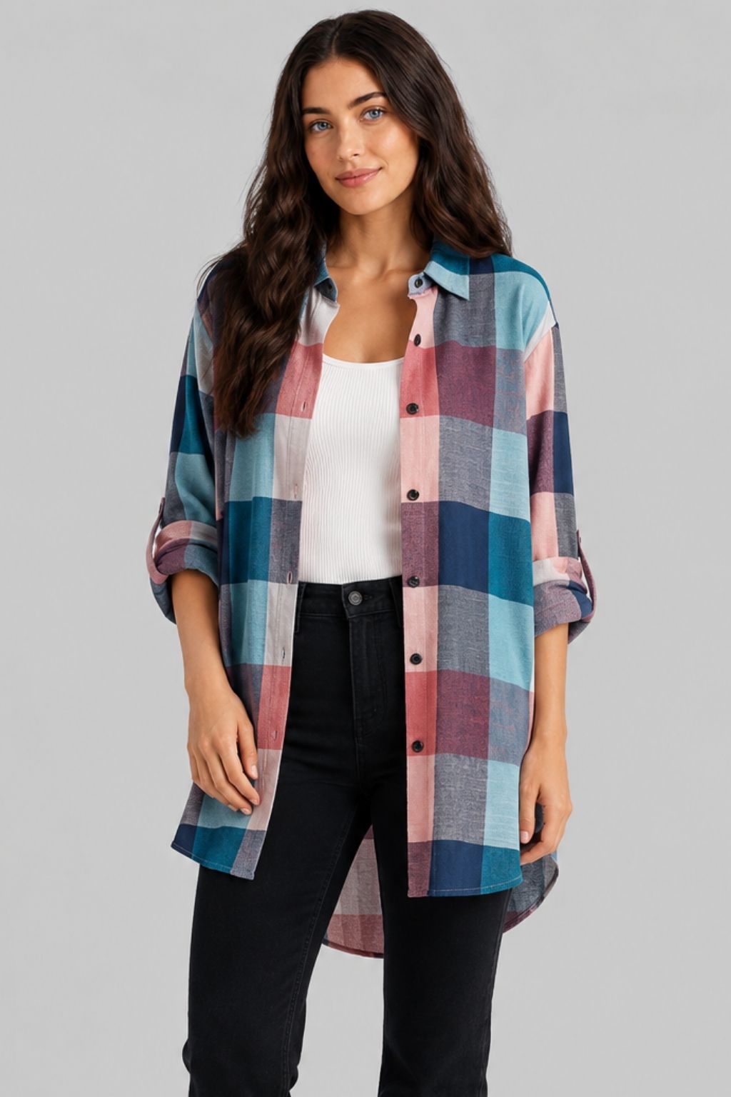 Camisa Feminina Xadrez Alongada Sabrina