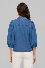 Camisa Jeans Feminina Manga 3/4 Bufante Joi