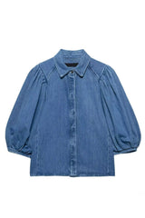 Camisa Jeans Feminina Manga 3/4 Bufante Joi