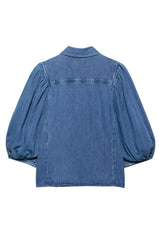 Camisa Jeans Feminina Manga 3/4 Bufante Joi