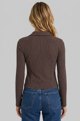 Camisa Social Feminina Marrom Listrada Coffe