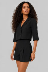 Conjunto Alfaiataria Feminino Verão Short e Cropped Preto