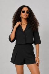 Conjunto Alfaiataria Feminino Verão Short e Cropped Preto
