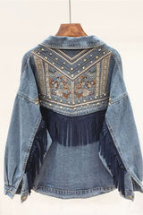 Jaqueta Jeans Feminina Com Franjas Country
