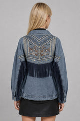 Jaqueta Jeans Feminina Com Franjas Country
