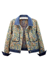 Jaqueta Jeans Feminina Estampada Flowers