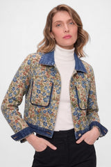 Jaqueta Jeans Feminina Estampada Flowers