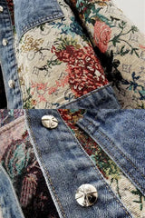 Jaqueta Jeans Feminina Estampada Roses