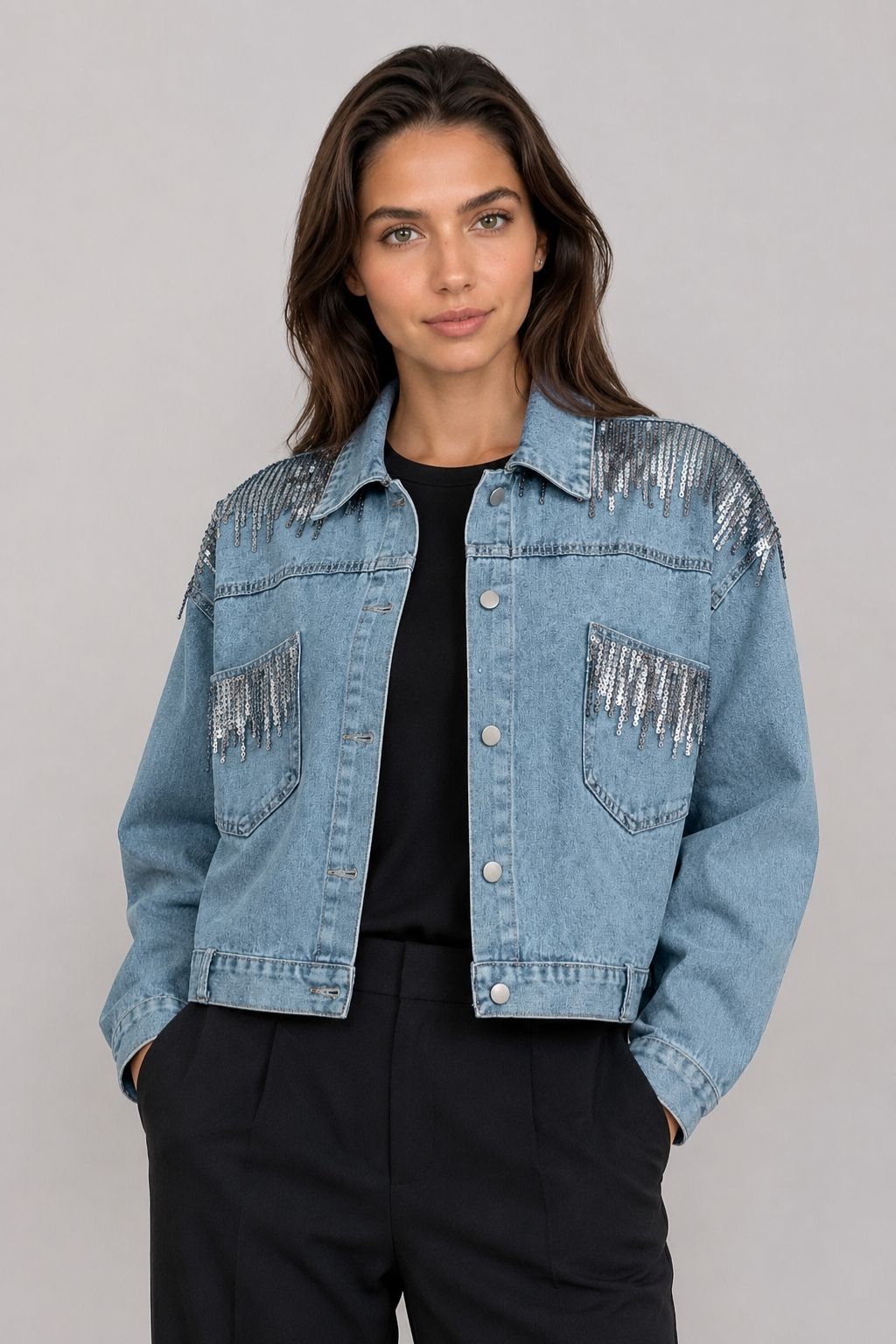 Jaqueta Jeans Feminina Paete Lindisay