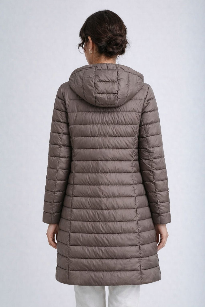 Jaqueta Puffer Feminina Alongada Pluma de Ganso