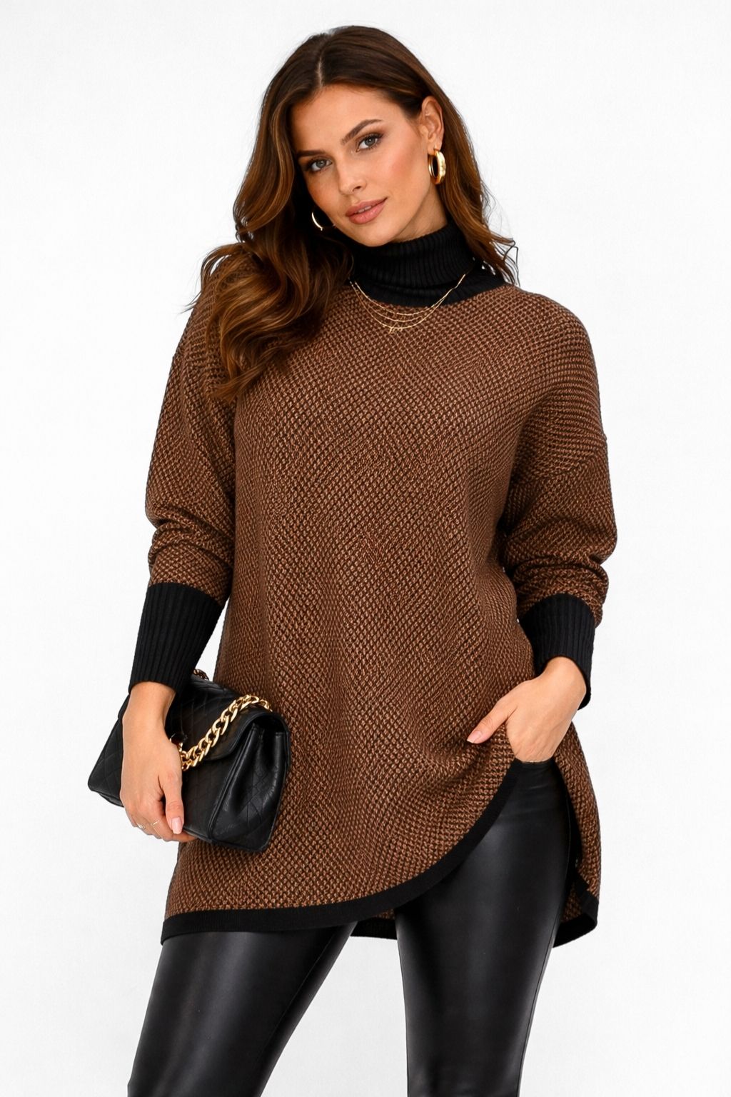 Poncho Feminino Tricot Xadrez