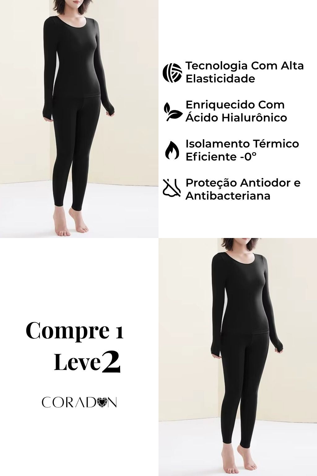 Kit Roupa Térmica Feminina - Aquece Sem Volume e Sem Marcas | Compre 1 Leve 2