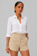 Short Alfaiataria Feminino Bege Paula