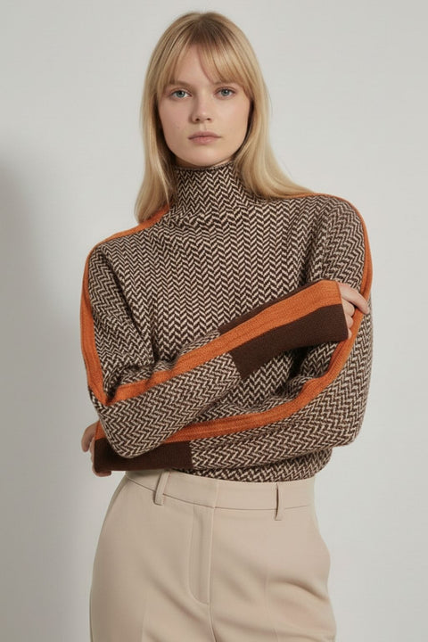 Suéter Feminino Marrom Gola Alta Ariadne