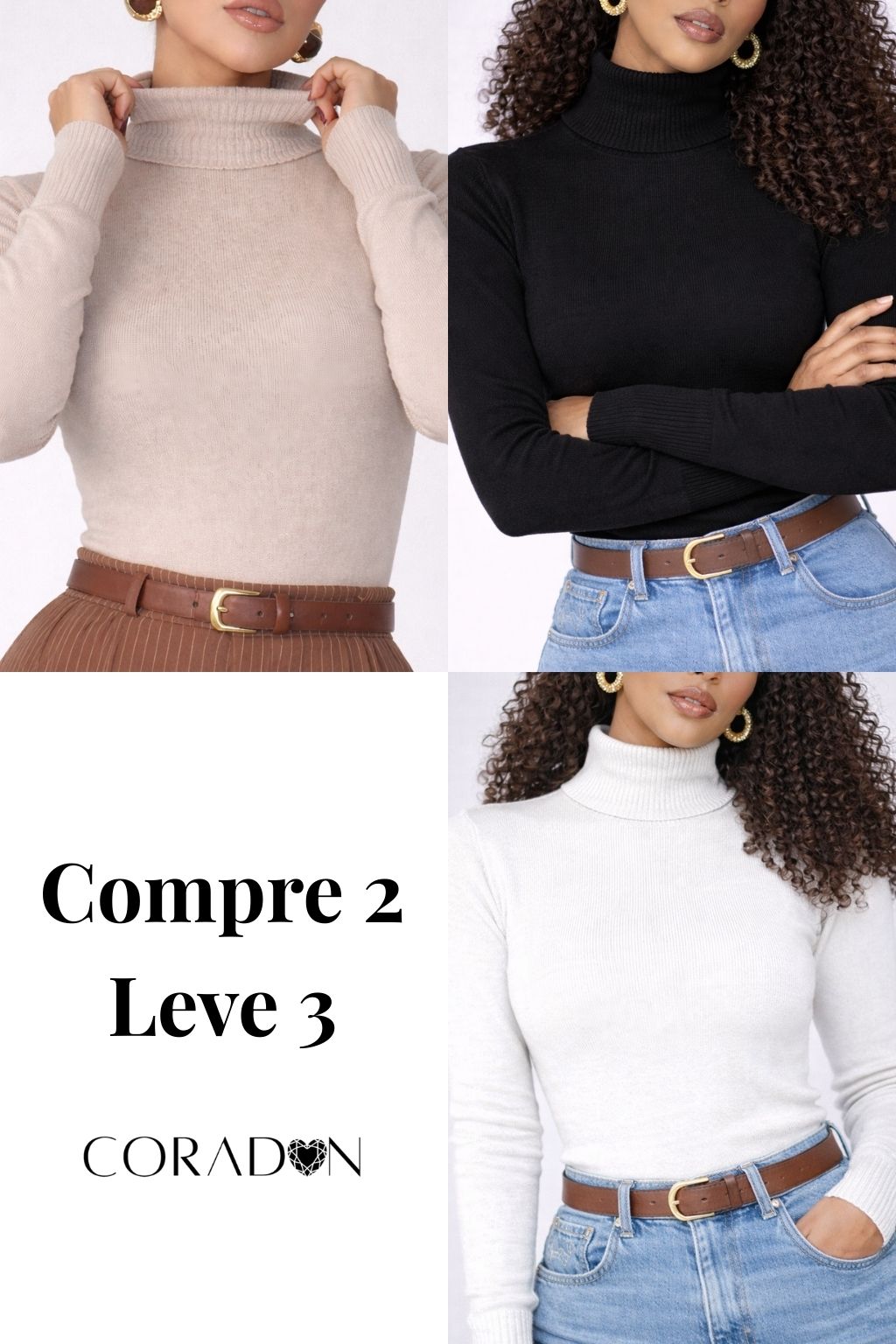 Suéter Feminino Tricot Gola Alta Claudia - COMPRE 2 LEVE 3