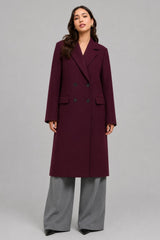 Trench Coat De Lã Feminino Borgonha Vic