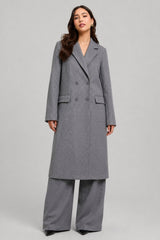 Trench Coat De Lã Feminino Cinza Vic
