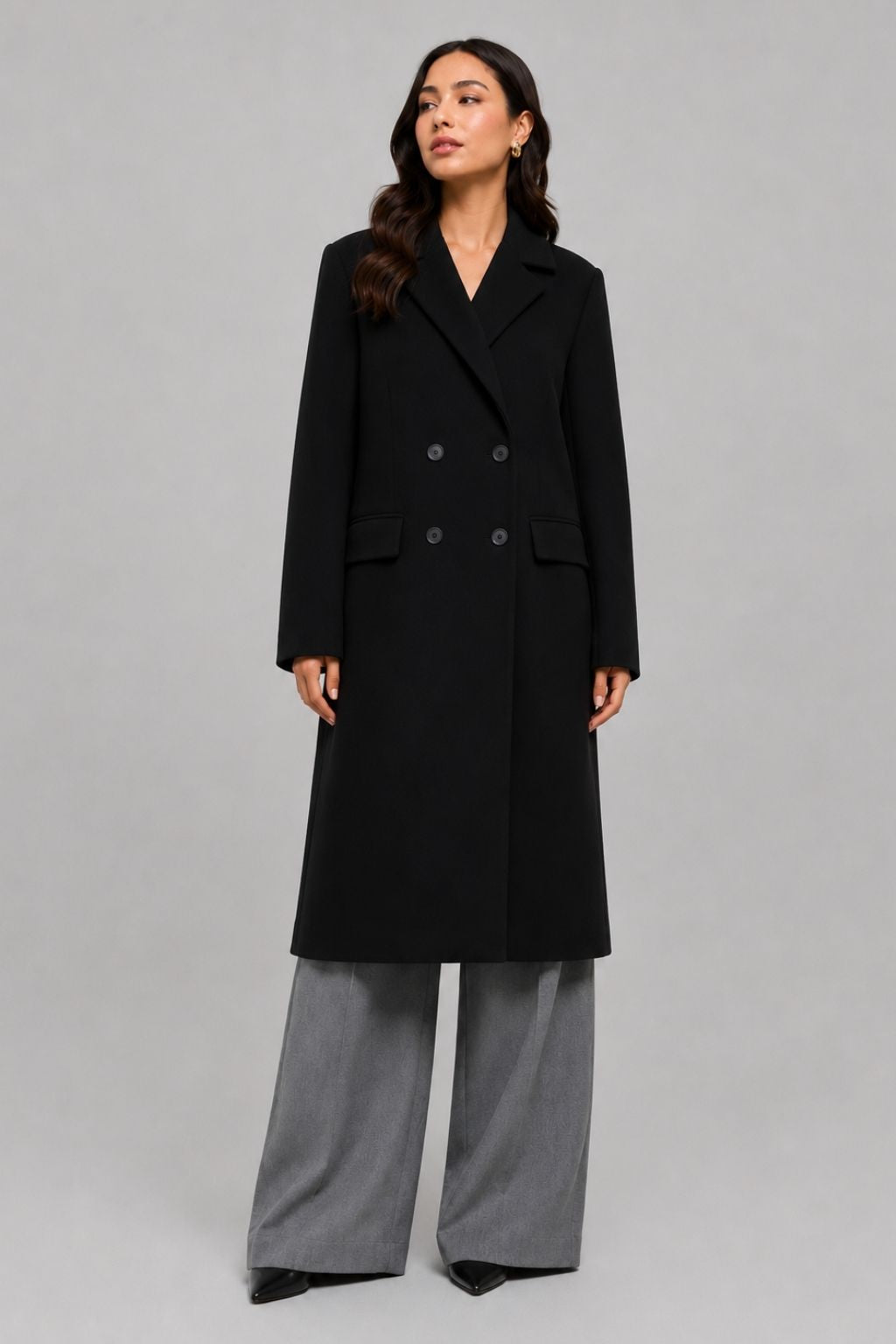Trench Coat De Lã Feminino Preto Vic