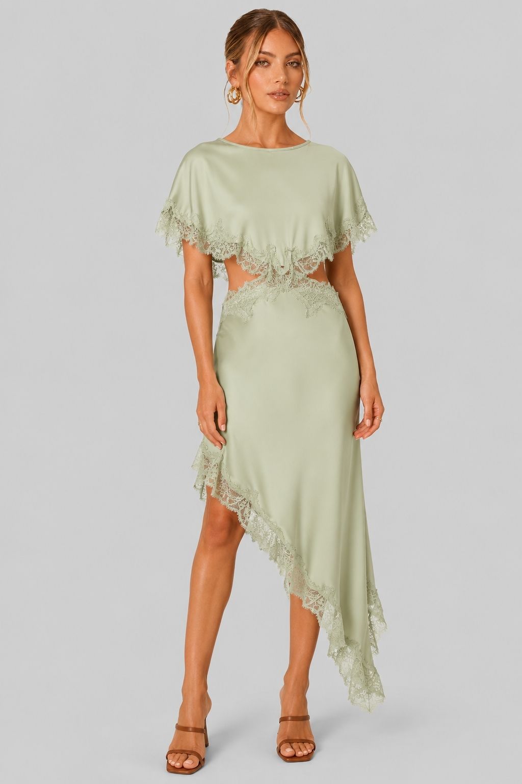 Vestido Cetim Curto Renda Verde Nona