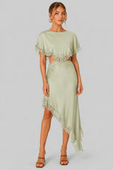 Vestido Cetim Curto Renda Verde Nona