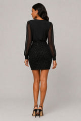 Vestido Curto De Festa Preto Decote V Mia
