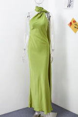 Vestido Longo de Festa Halter Enrolado