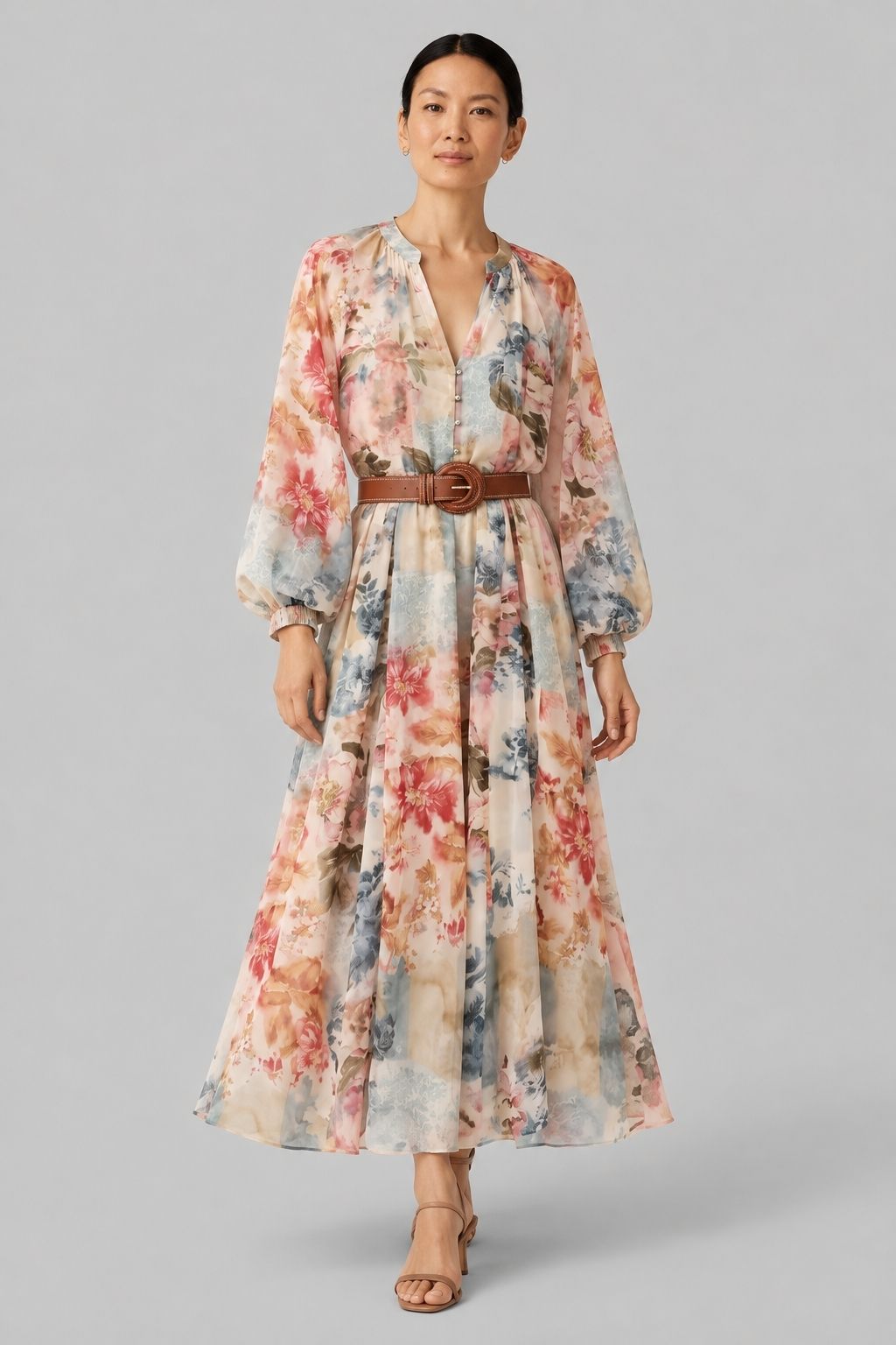Vestido Longo Elegante Aquarela