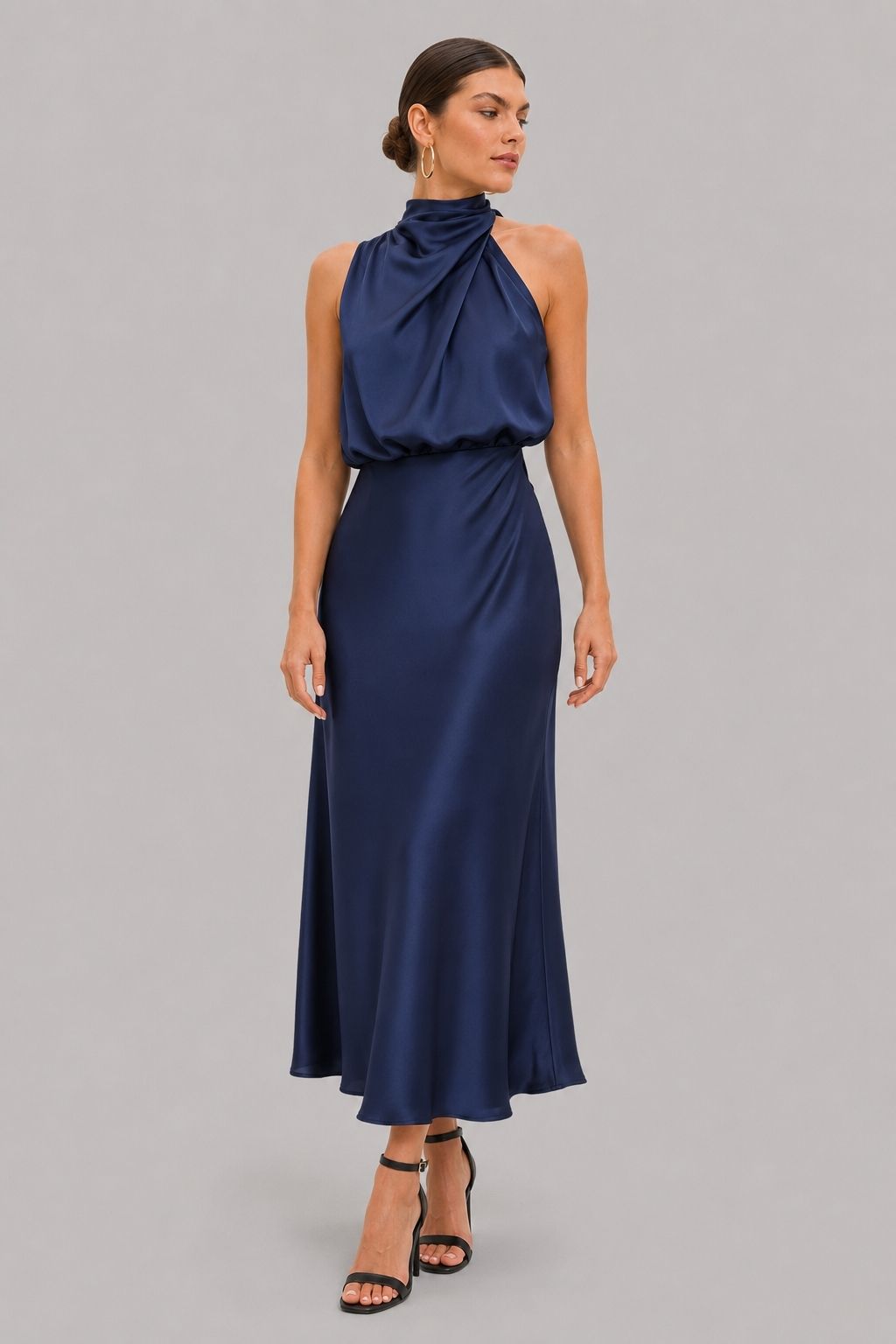Vestido Midi Cetim Gola Alta Clarice