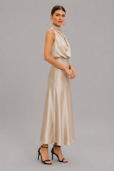 Vestido Midi Cetim Gola Alta Clarice