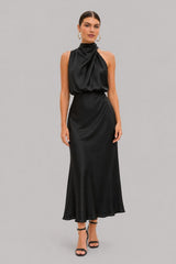 Vestido Midi Cetim Gola Alta Clarice